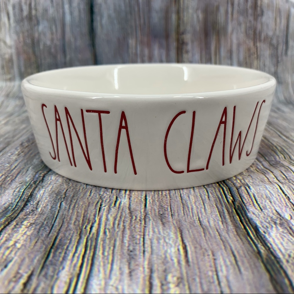 Rae Dunn SANTA CLAWS Cream and Red Ceramic 5” Cat Food Dish, NWOT